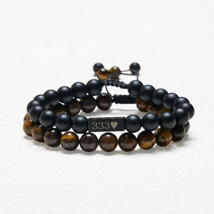 Buddha Stones 2er-Armband mit mattiertem Tigerauge und Engelszahlen 333 222 111 11:11 444 - image 2