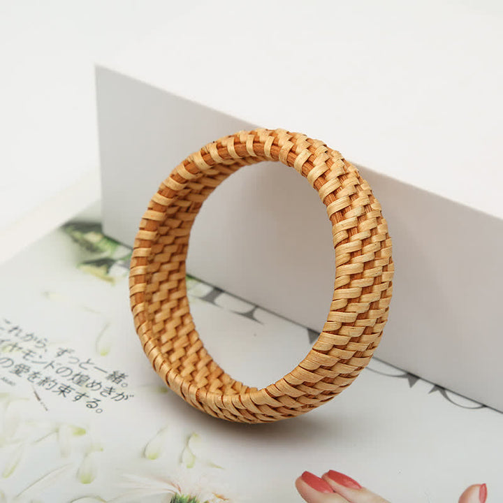 Buddha Stones Natürliches Rattan-Schutzarmband, handgewebt, Boho-Stil, breites Armband - image 6