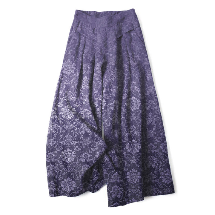 Buddha Stones Baumwoll-Leinen-Hose mit Vintage-Blumenmuster, elastischem Bund, weitem Bein und Taschen - Lila - US16, UK/AU20, EU48 (3XL) - image 4