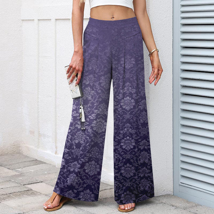 Buddha Stones Baumwoll-Leinen-Hose mit Vintage-Blumenmuster, elastischem Bund, weitem Bein und Taschen - image 5