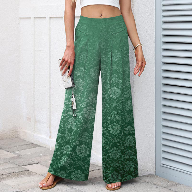 Buddha Stones Baumwoll-Leinen-Hose mit Vintage-Blumenmuster, elastischem Bund, weitem Bein und Taschen - image 7