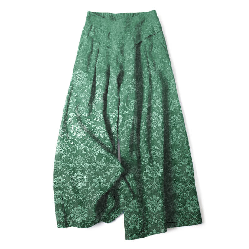 Buddha Stones Baumwoll-Leinen-Hose mit Vintage-Blumenmuster, elastischem Bund, weitem Bein und Taschen - SeaGreen - US16, UK/AU20, EU48 (3XL) - image 6