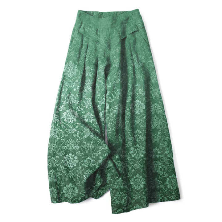 Buddha Stones Baumwoll-Leinen-Hose mit Vintage-Blumenmuster, elastischem Bund, weitem Bein und Taschen - SeaGreen - US16, UK/AU20, EU48 (3XL) - image 6