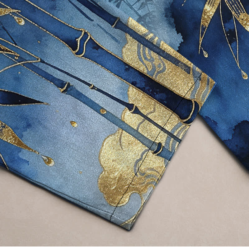 Buddha Stones Herrenhose aus Baumwolle mit goldenem Bambusblattmuster, schmal zulaufendem Schnitt und Taschen - image 3