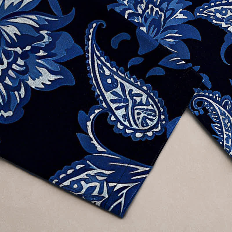 Buddha Stones Herrenhose aus Baumwolle mit blauem Paisley-Blumenmuster, schmal zulaufendem Schnitt und Taschen - image 3