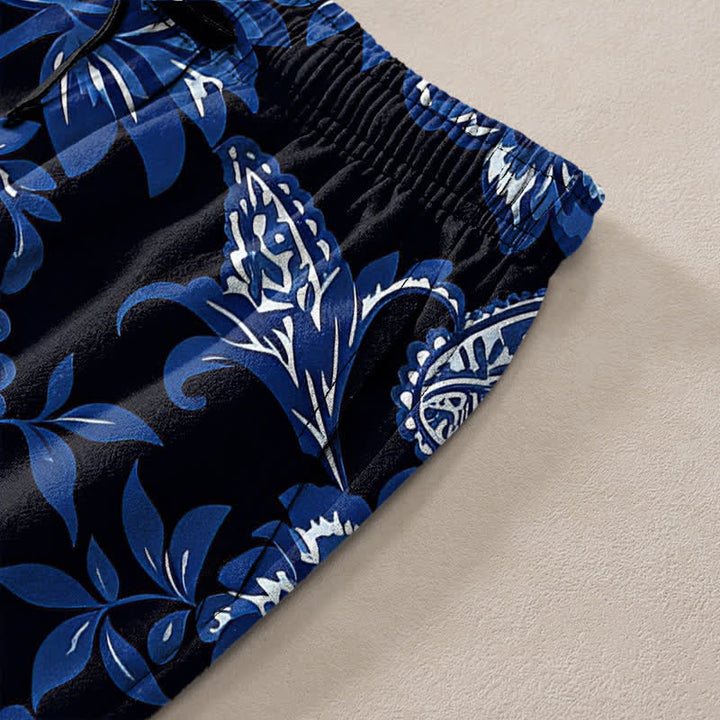 Buddha Stones Herrenhose aus Baumwolle mit blauem Paisley-Blumenmuster, schmal zulaufendem Schnitt und Taschen - image 2