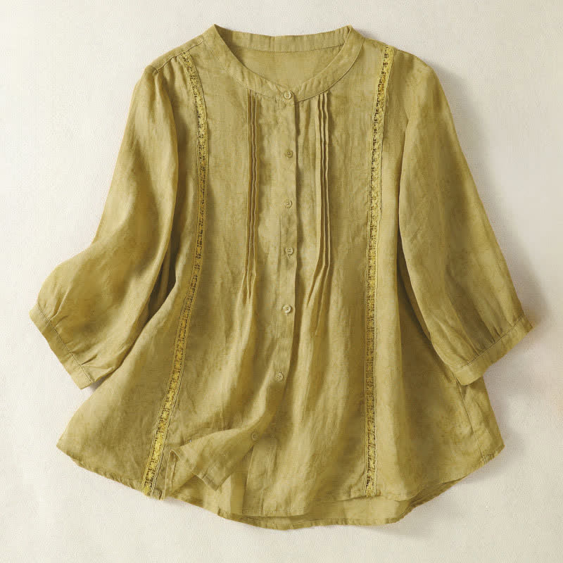 Buddha Stones Sommerliche Vintage-Damenbluse mit Knopfleiste und ellbogenlangen Ärmeln - khaki - US 8-10, UK/AU 12-14, EU 40-42 (2XL) - image 0