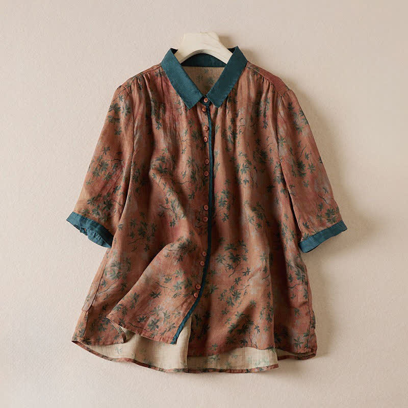 Buddha Stones Sommerliche Vintage-Damenbluse mit Knopfleiste und Blumenmuster, Kurzarm - Sienna - US 8-10, UK/AU 12-14, EU 40-42 (2XL) - image 6