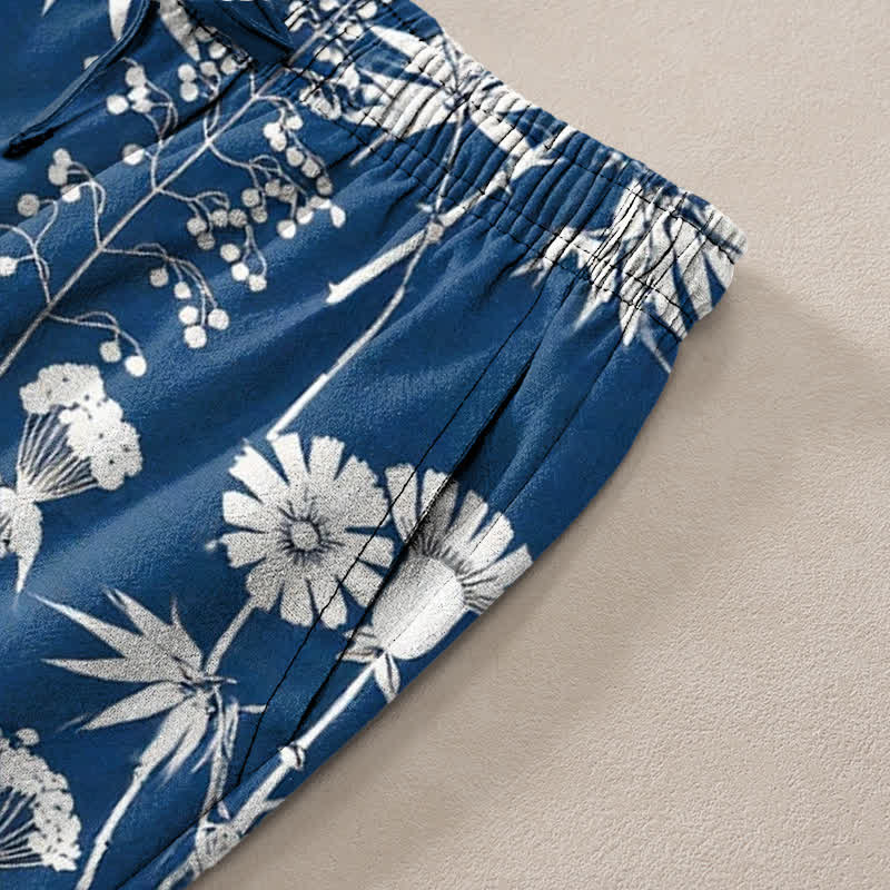 Buddha Stones Herrenhose aus Baumwolle mit Bambusblatt- und Blumenmuster, schmal zulaufend und mit Taschen - image 2