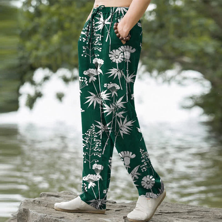 Buddha Stones Herrenhose aus Baumwolle mit Bambusblatt- und Blumenmuster, schmal zulaufend und mit Taschen - image 5