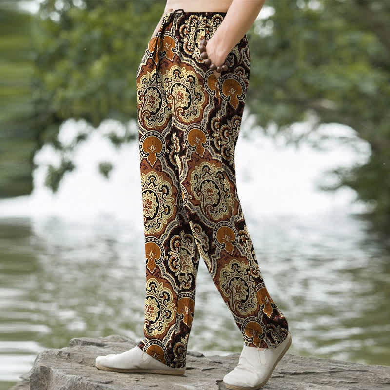 Buddha Stones Herrenhose aus Baumwolle mit Mandala-Paisley-Muster, schmal zulaufend und mit Taschen - image 1