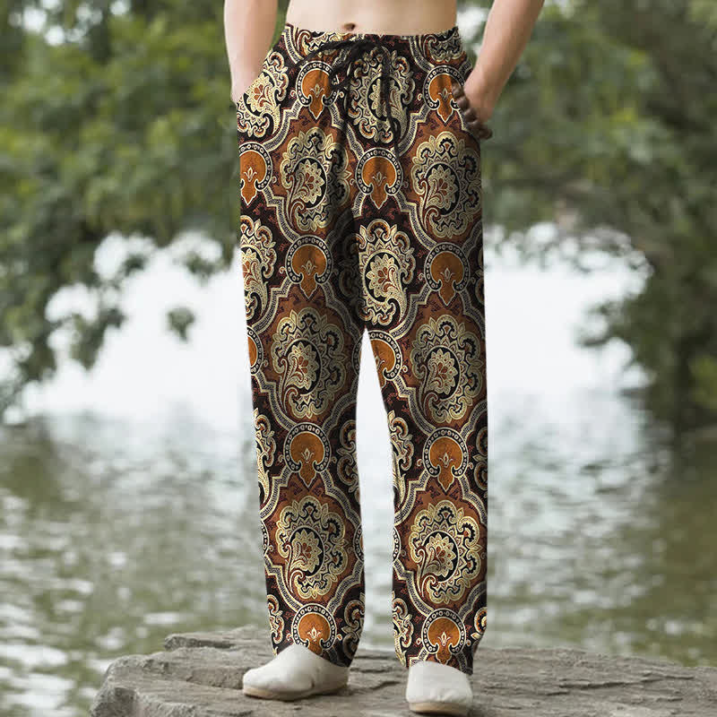 Buddha Stones Herrenhose aus Baumwolle mit Mandala-Paisley-Muster, schmal zulaufend und mit Taschen - Sienna - US/ UK/AU50, EU60 (5XL) - image 0
