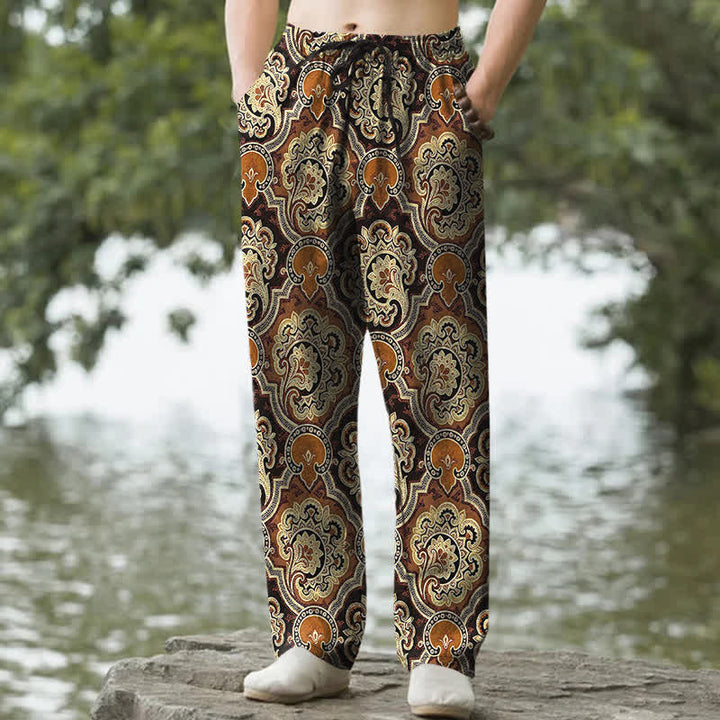 Buddha Stones Herrenhose aus Baumwolle mit Mandala-Paisley-Muster, schmal zulaufend und mit Taschen - Sienna - US/ UK/AU50, EU60 (5XL) - image 0
