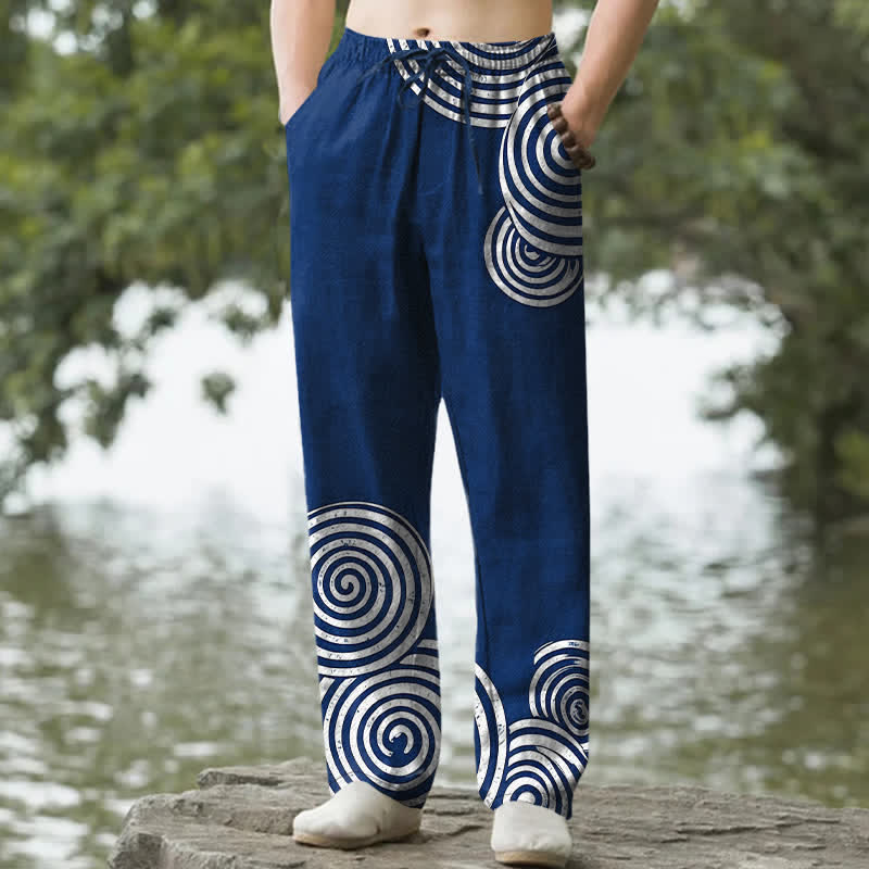 Buddha Stones Herrenhose aus reiner Baumwolle mit konzentrischem Kreismuster, schmal zulaufendem Schnitt und Taschen - Marine - US/ UK/AU50, EU60 (5XL) - image 0