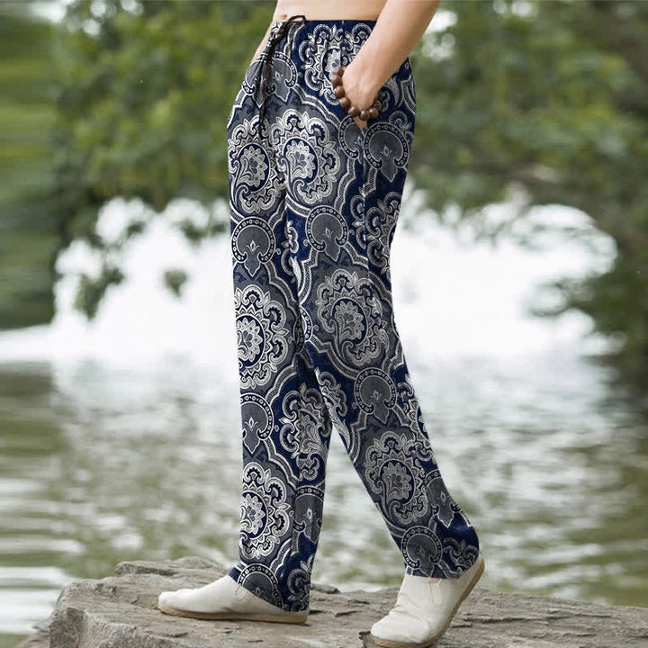 Buddha Stones Herrenhose aus Baumwolle mit Mandala-Paisley-Muster, schmal zulaufend und mit Taschen - image 5