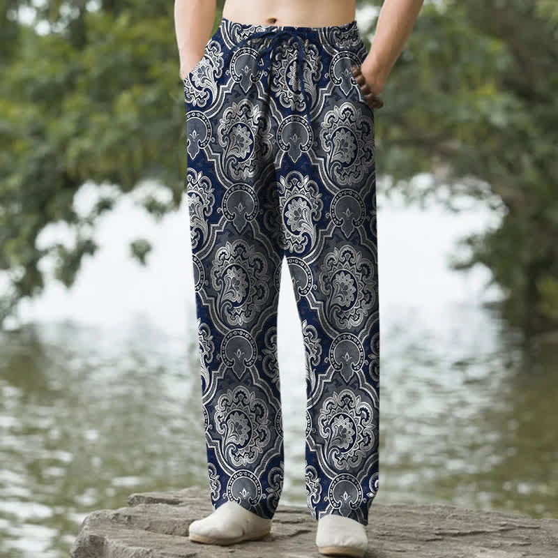 Buddha Stones Herrenhose aus Baumwolle mit Mandala-Paisley-Muster, schmal zulaufend und mit Taschen - Marine - US/ UK/AU50, EU60 (5XL) - image 4