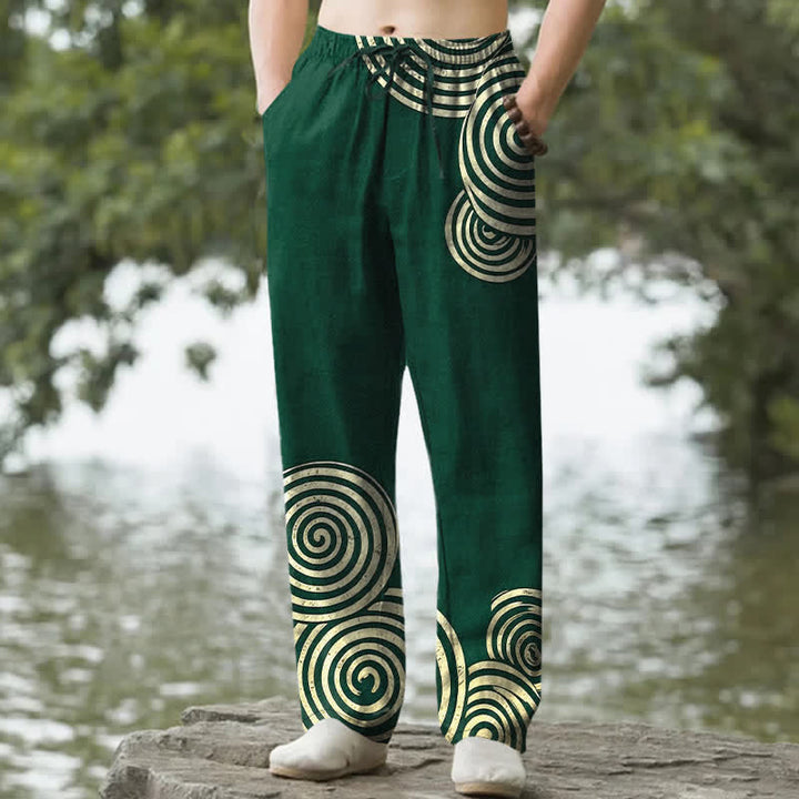 Buddha Stones Herrenhose aus reiner Baumwolle mit konzentrischem Kreismuster, schmal zulaufendem Schnitt und Taschen - Waldgrün - US/ UK/AU50, EU60 (5XL) - image 6