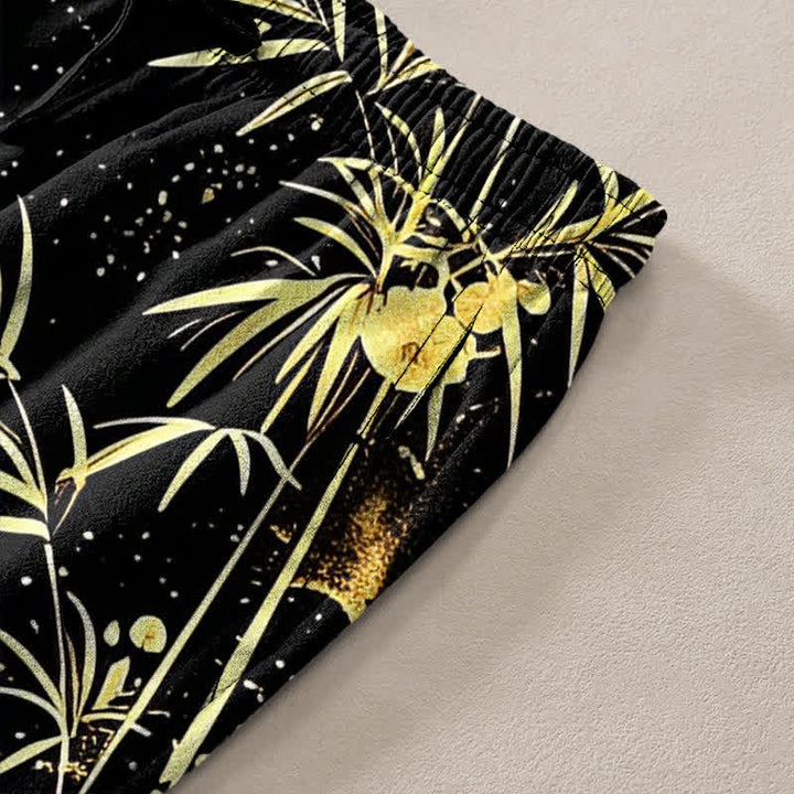 Buddha Stones Herrenhose aus Baumwolle mit goldenem Mond-Bambusmuster, schmal zulaufend und mit Taschen - image 2