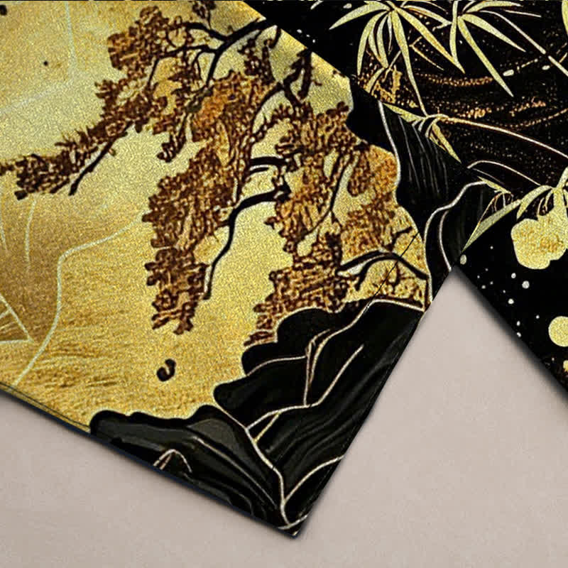 Buddha Stones Herrenhose aus Baumwolle mit goldenem Mond-Bambusmuster, schmal zulaufend und mit Taschen - image 3