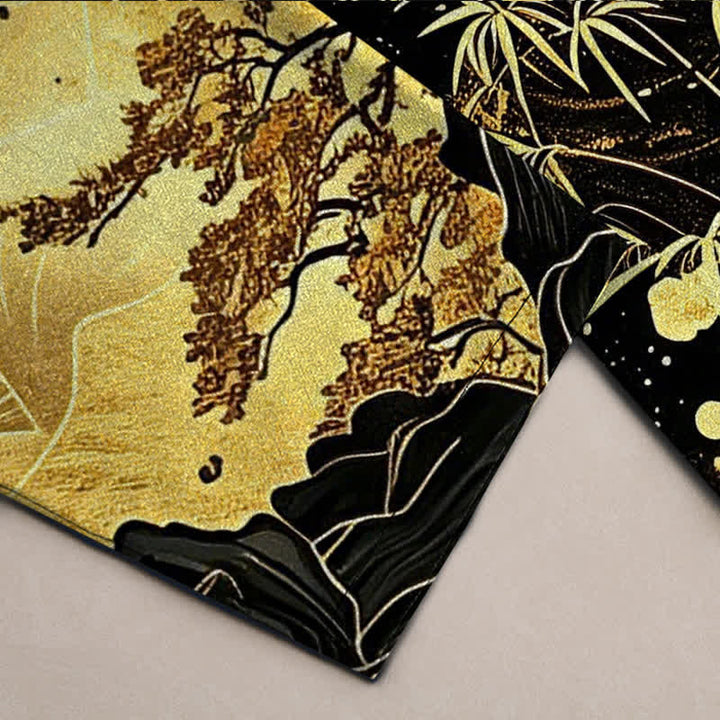 Buddha Stones Herrenhose aus Baumwolle mit goldenem Mond-Bambusmuster, schmal zulaufend und mit Taschen - image 3