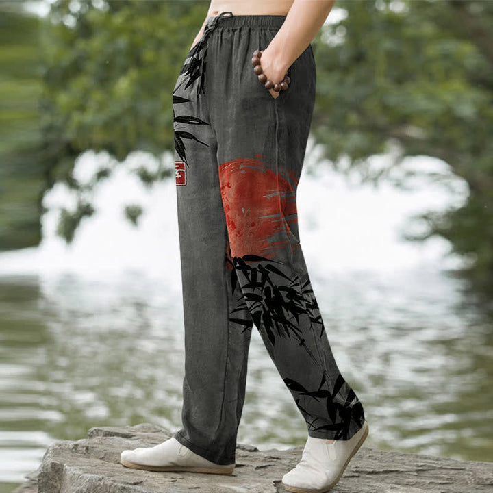 Buddha Stones Herrenhose aus Baumwolle mit Bambus-Sonnenmuster, schmal zulaufend und mit Taschen - image 5