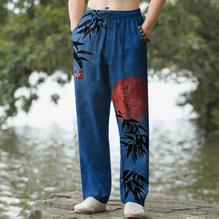 Buddha Stones Herrenhose aus Baumwolle mit Bambus-Sonnenmuster, schmal zulaufend und mit Taschen - Königsblau - US/ UK/AU50, EU60 (5XL) - image 6