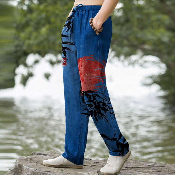 Buddha Stones Herrenhose aus Baumwolle mit Bambus-Sonnenmuster, schmal zulaufend und mit Taschen - image 7