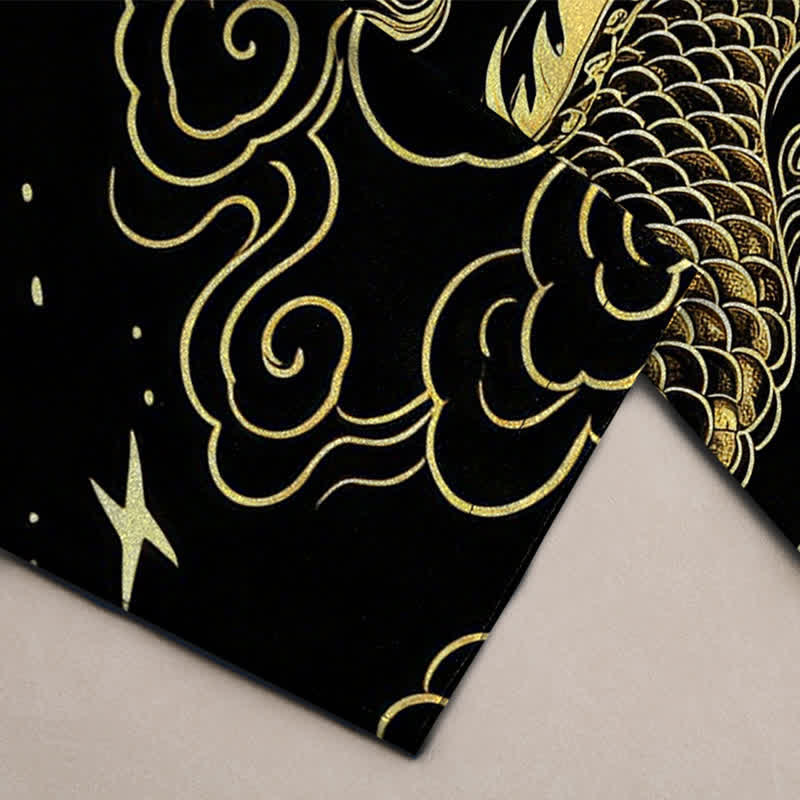 Buddha Stones Herren-Baumwollhose mit goldenem Drachen- und Wolkenmuster, schmal zulaufend und mit Taschen - image 3