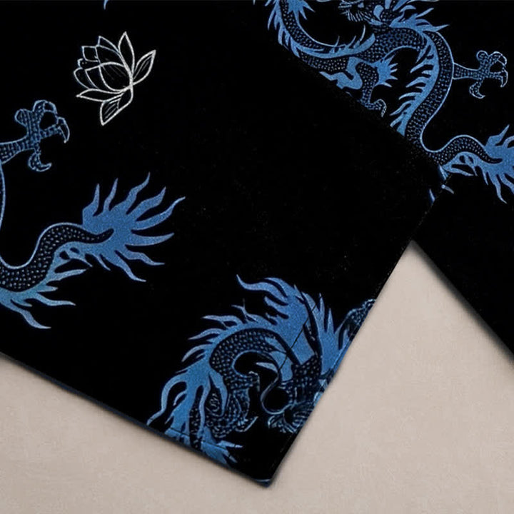 Buddha Stones Herrenhose aus Baumwolle mit Drachen- und Lotusmuster, schmal zulaufend und mit Taschen - image 3