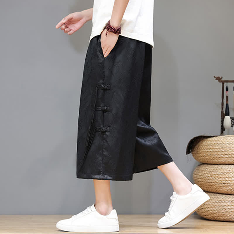 Buddha Stones Sommerliche Tang Style Herrenhose mit geradem Bein, seitlichem Froschknopfverschluss und Taschen - image 1