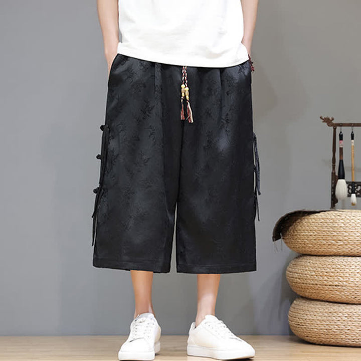 Buddha Stones Sommerliche Tang Style Herrenhose mit geradem Bein, seitlichem Froschknopfverschluss und Taschen - image 2