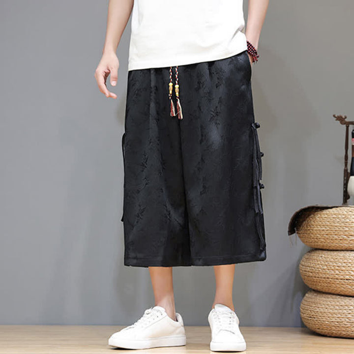 Buddha Stones Sommerliche Tang Style Herrenhose mit geradem Bein, seitlichem Froschknopfverschluss und Taschen - image 5