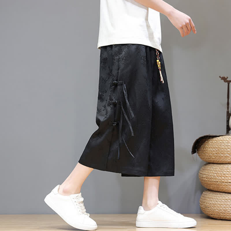 Buddha Stones Sommerliche Tang Style Herrenhose mit geradem Bein, seitlichem Froschknopfverschluss und Taschen - image 3
