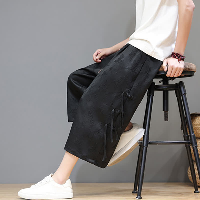 Buddha Stones Sommerliche Tang Style Herrenhose mit geradem Bein, seitlichem Froschknopfverschluss und Taschen - image 7