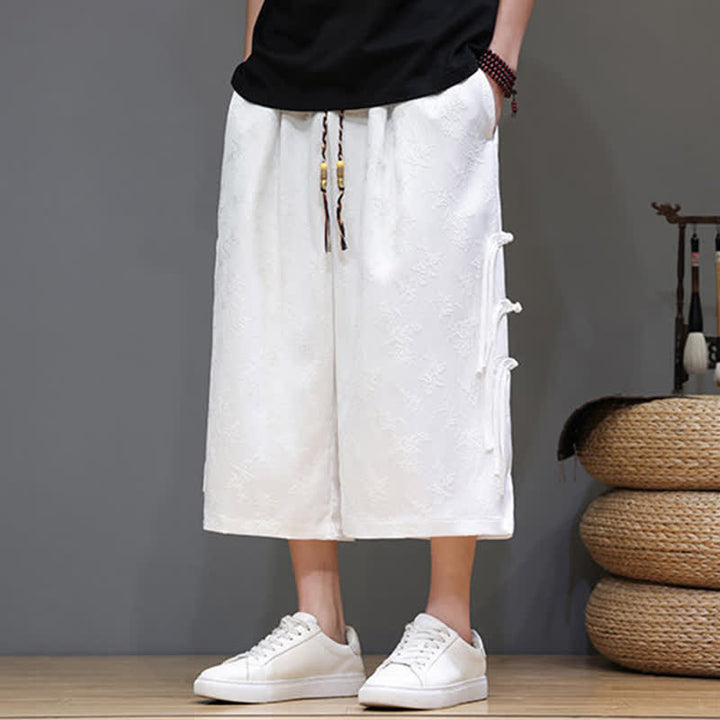 Buddha Stones Sommerliche Tang Style Herrenhose mit geradem Bein, seitlichem Froschknopfverschluss und Taschen - Weiß - US/ UK/AU48, EU58 (5XL) - image 8