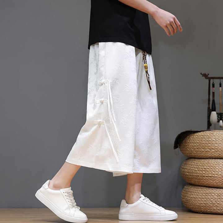 Buddha Stones Sommerliche Tang Style Herrenhose mit geradem Bein, seitlichem Froschknopfverschluss und Taschen - image 10