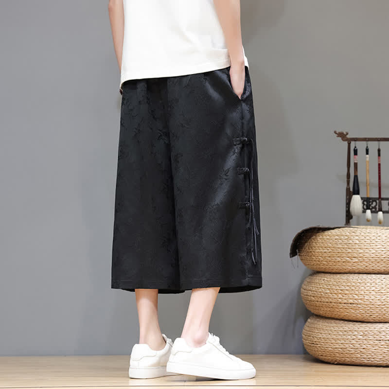 Buddha Stones Sommerliche Tang Style Herrenhose mit geradem Bein, seitlichem Froschknopfverschluss und Taschen - image 4