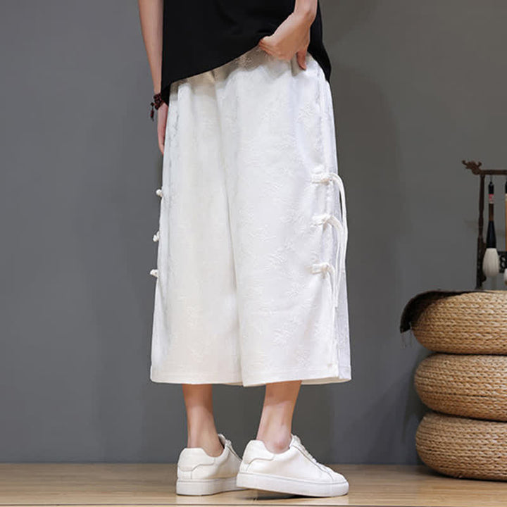 Buddha Stones Sommerliche Tang Style Herrenhose mit geradem Bein, seitlichem Froschknopfverschluss und Taschen - image 11