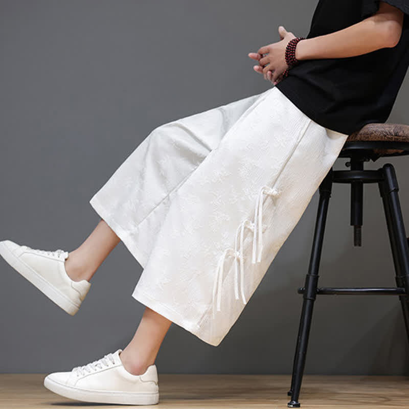 Buddha Stones Sommerliche Tang Style Herrenhose mit geradem Bein, seitlichem Froschknopfverschluss und Taschen - image 14