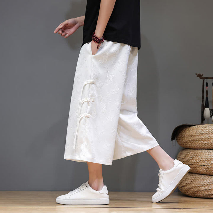 Buddha Stones Sommerliche Tang Style Herrenhose mit geradem Bein, seitlichem Froschknopfverschluss und Taschen - image 13
