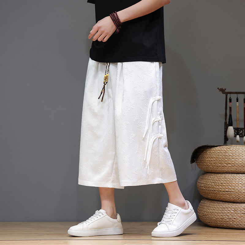 Buddha Stones Sommerliche Tang Style Herrenhose mit geradem Bein, seitlichem Froschknopfverschluss und Taschen - image 9