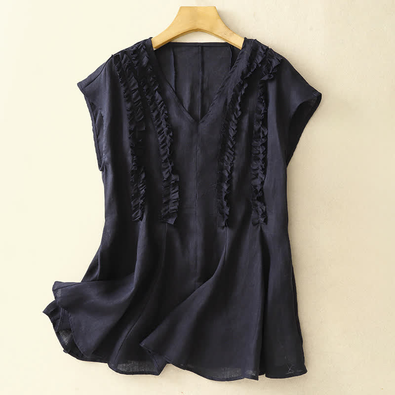 Buddha Stones Lässiges, ärmelloses Damen-Tanktop mit V-Ausschnitt, vertikalen Rüschenfalten und sommerlichem Schnitt - image 9
