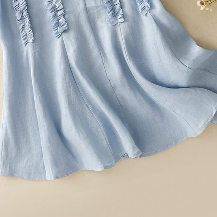 Buddha Stones Lässiges, ärmelloses Damen-Tanktop mit V-Ausschnitt, vertikalen Rüschenfalten und sommerlichem Schnitt - image 6