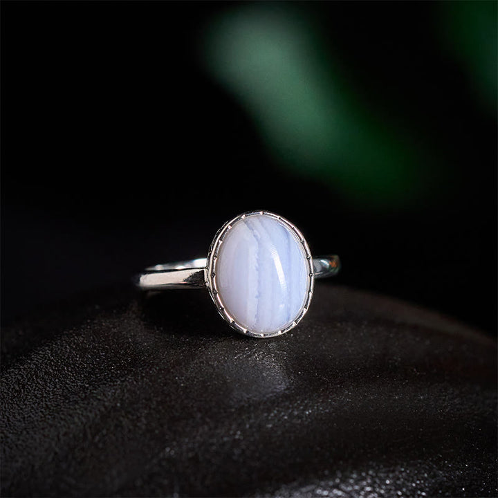 Buddha Stones Runder Balance-Ring aus natürlichem blauem Spitzenachat - Natürlicher blauer Spitzenachat (Farbe kann variieren) - US 7 (verstellbar) - image 0