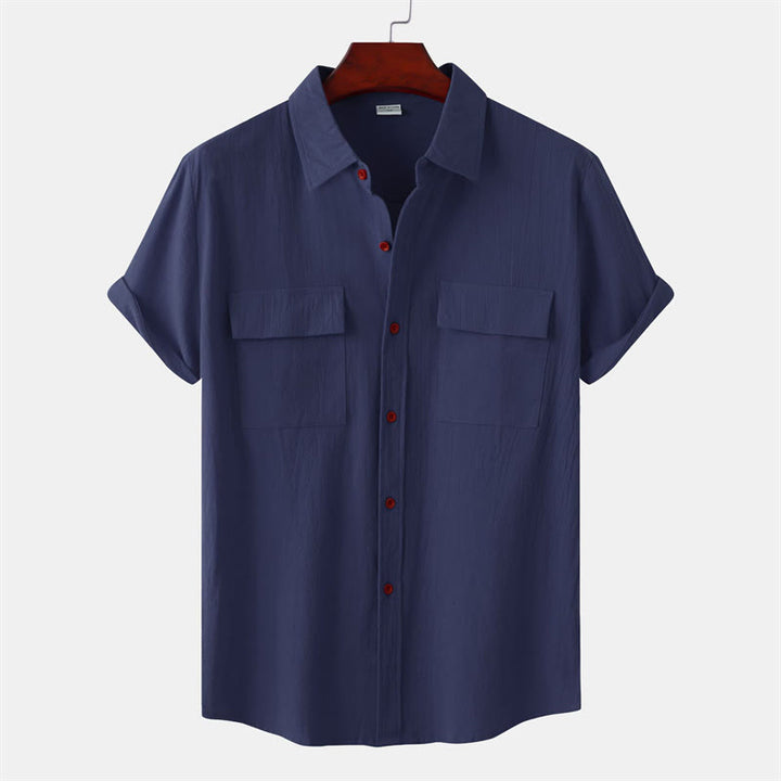 Buddha Stones Lässige, einfarbige Herren-Kurzarmhemden mit Ziertaschen - Mitternachtsblau - US/UK/AU46, EU56 (3XL) - image 22
