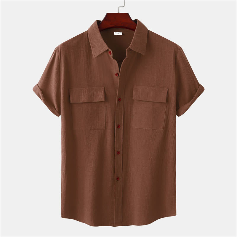 Buddha Stones Lässige, einfarbige Herren-Kurzarmhemden mit Ziertaschen - Sienna - US/UK/AU46, EU56 (3XL) - image 29