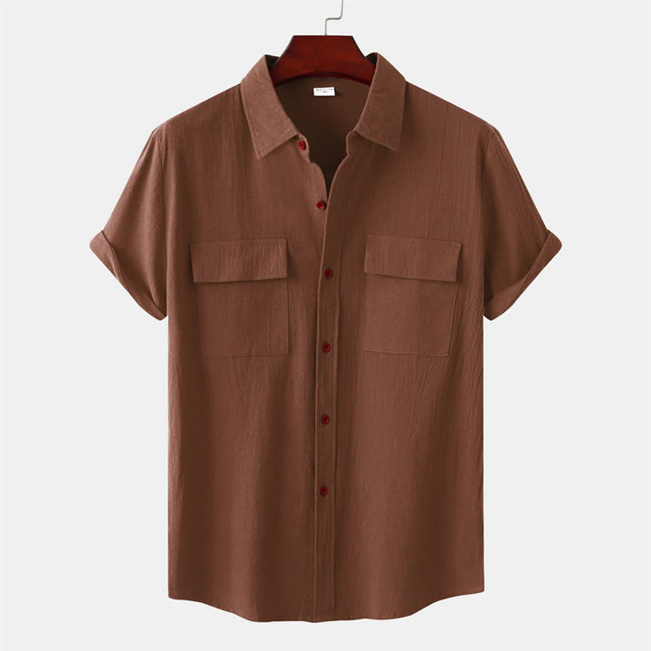 Buddha Stones Lässige, einfarbige Herren-Kurzarmhemden mit Ziertaschen - Sienna - US/UK/AU46, EU56 (3XL) - image 29