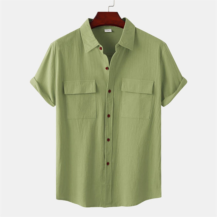 Buddha Stones Lässige, einfarbige Herren-Kurzarmhemden mit Ziertaschen - Olivgrün - US/UK/AU46, EU56 (3XL) - image 64