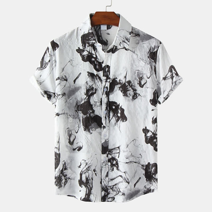 Buddha Stones Lässiges Sommerhemd mit Knopfleiste und Tintenmuster für Herren, Kurzarm - Schwarz - US/ UK/AU46, EU56 (3XL) - image 0