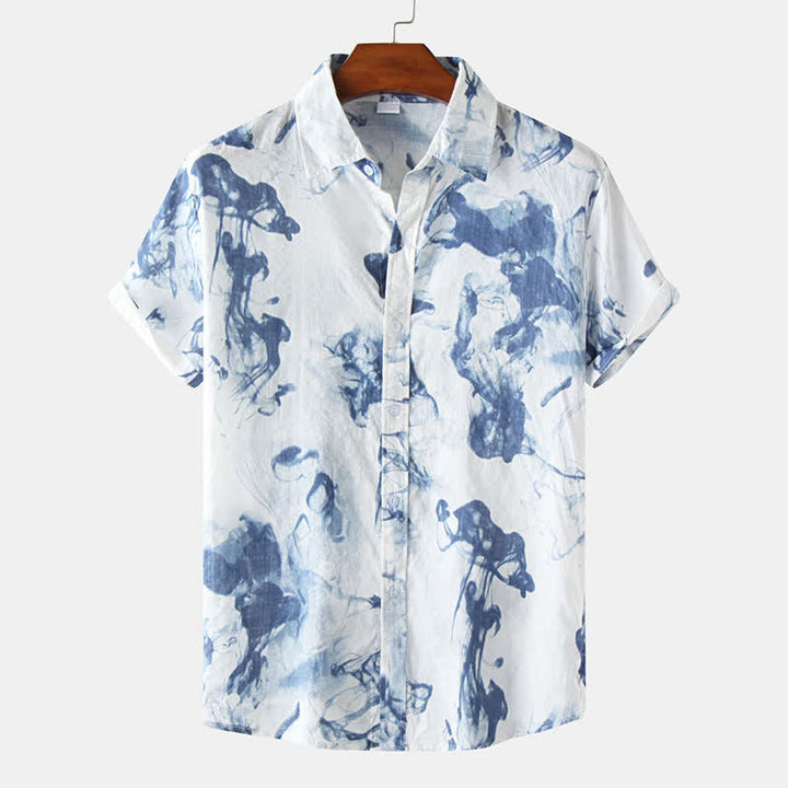 Buddha Stones Lässiges Sommerhemd mit Knopfleiste und Tintenmuster für Herren, Kurzarm - SteelBlue - US/UK/AU46, EU56 (3XL) - image 8